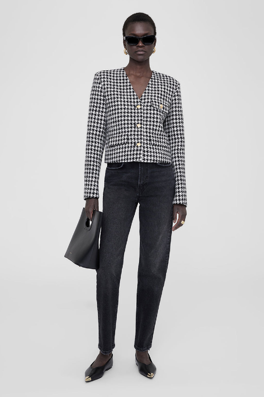 Houndstooth Wool Tweed Kensington Blazer