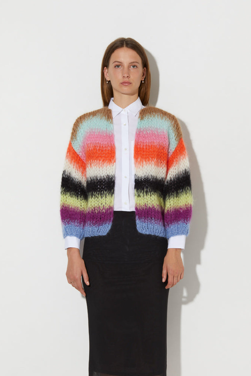 Maiami Mohair Bomber Cardigan w. Gradient Stripes - Multicolor