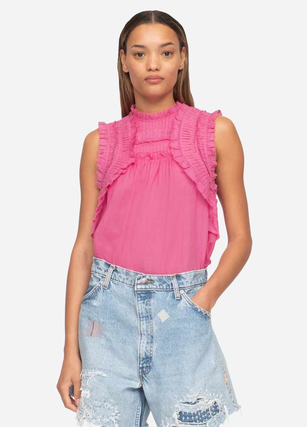 Sea New York Cole Smocked Ramie Slvless Tank Top - Pink – The Fold