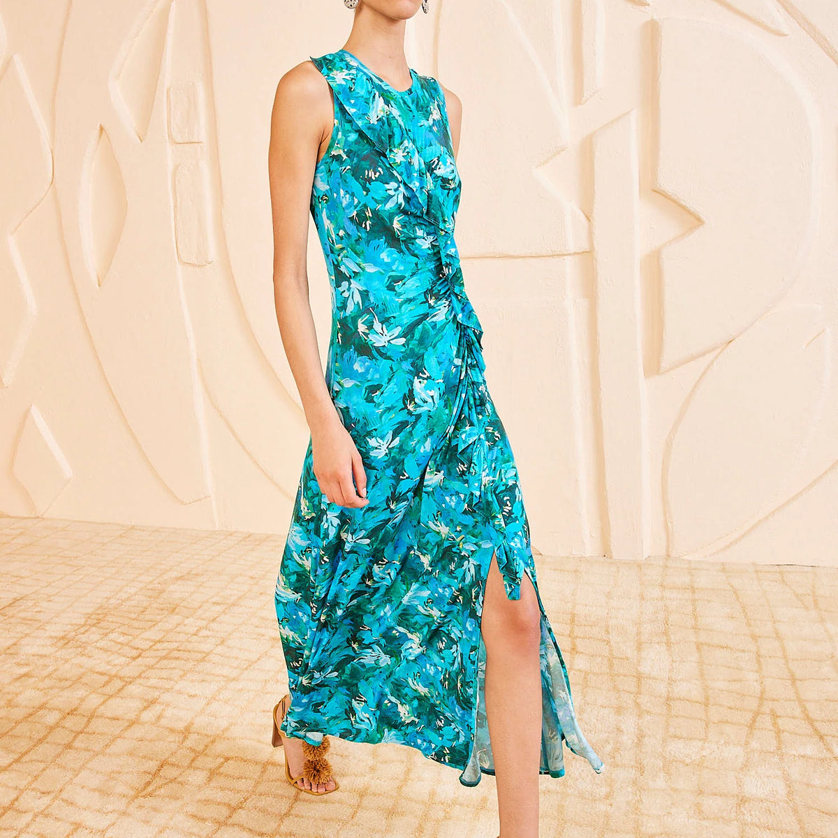 送料関税込★Ulla Johnson★Elise フリルプリント マキシドレス ULLA JOHNSON Elise ruffled printed Lyocell-jersey midi dress