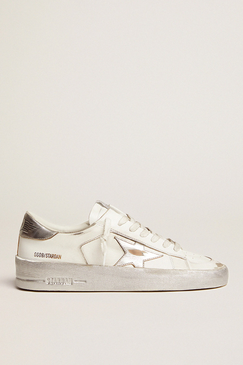 Golden Goose Stardan Leather Sneaker w. Laminated Star and Heel -  White/Silver