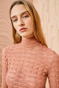Ulla Johnson Pink Cotton Lace Adora Turtleneck Top - Copper