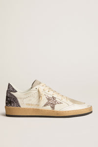 Golden Goose Ball Star Sneaker w. Ornamental Stiching and Glitter Star and Heel - White/Cinder/Antracite