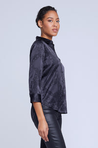 L'Agence Dani 3/4 Sleeve Shirt - Black All Over Chain