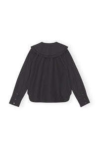 Ganni Cotton Poplin Double-Collar Shirt - Black