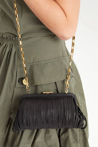 Clare V. Flat Clutch with Tabs Black Rattan