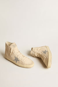 Golden Goose Francy Sneaker w. Suede Upper, Glitter Star and Leather List - Seedpearl/Silver
