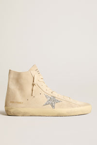 Golden Goose Francy Sneaker w. Suede Upper, Glitter Star and Leather List - Seedpearl/Silver