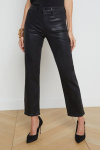 L'Agence Ginny Coated High Rise Straight Back Zip Jean -  Noir Coated