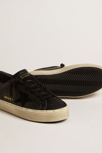 Golden Goose Hi Star Sneaker w. Nappa Upper, Suede Star and Cocco Printed Leather Heel - Black
