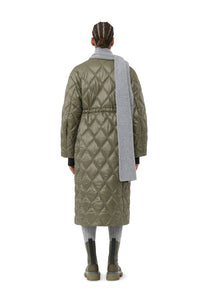 Ganni Green Shiny Quilt Long Coat - Kalamata