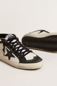 Golden Goose Mid Star Sneaker Bio Based Upper Star Wave and Spur and Laminated Heel - White/Black/Silver
