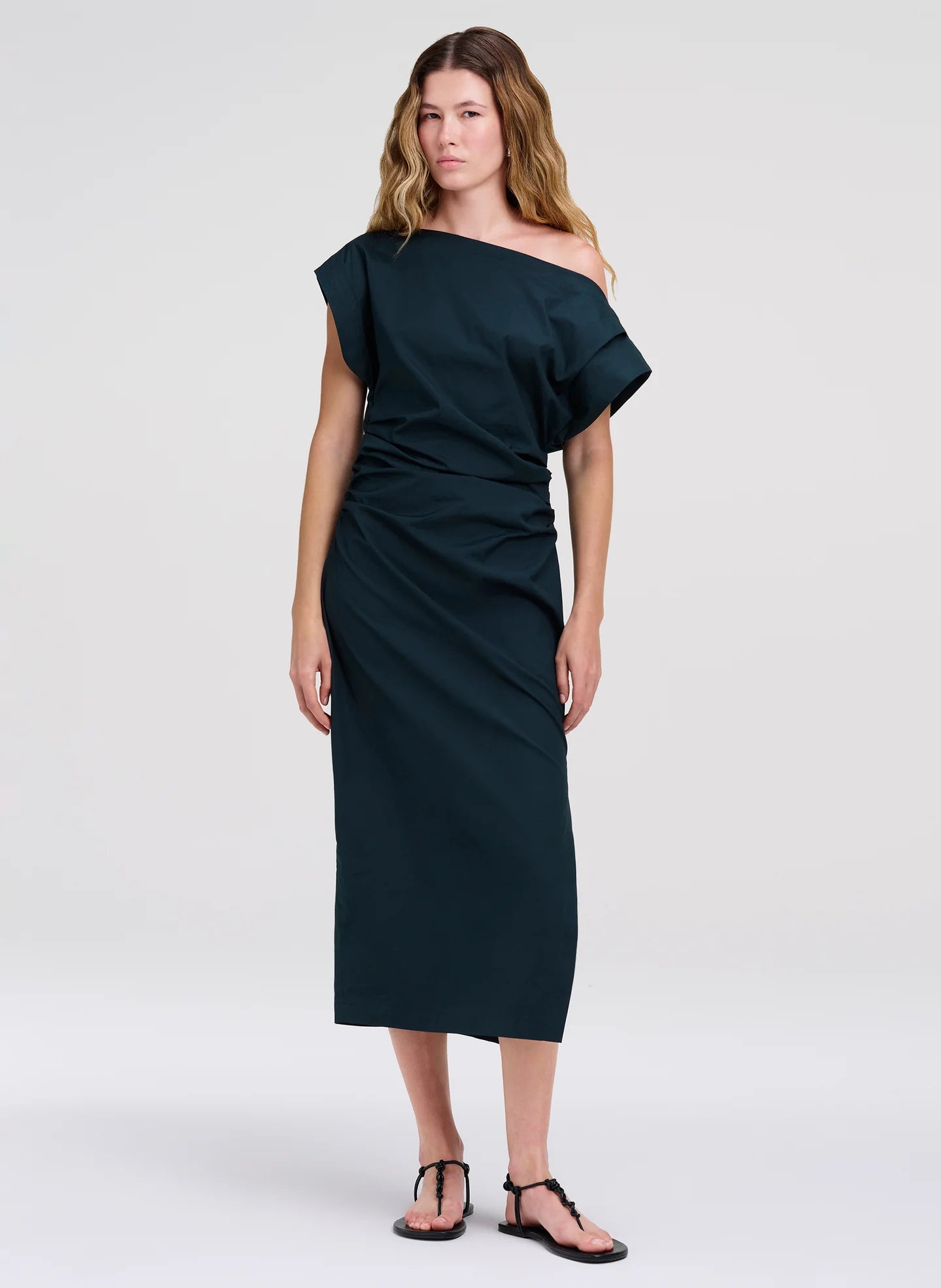 ALC Nara Stretch Cotton Off Shoulder Midi Dress