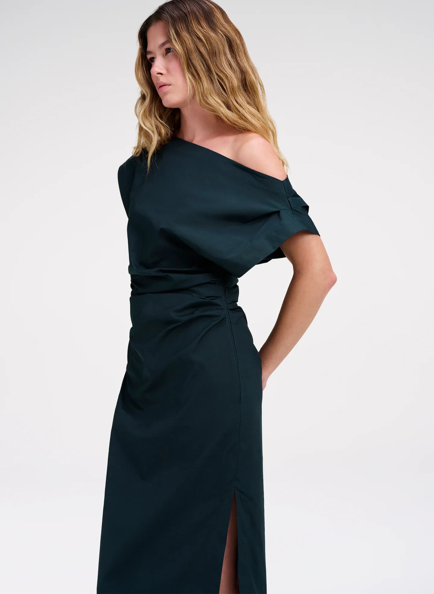 ALC Nara Stretch Cotton Off Shoulder Midi Dress