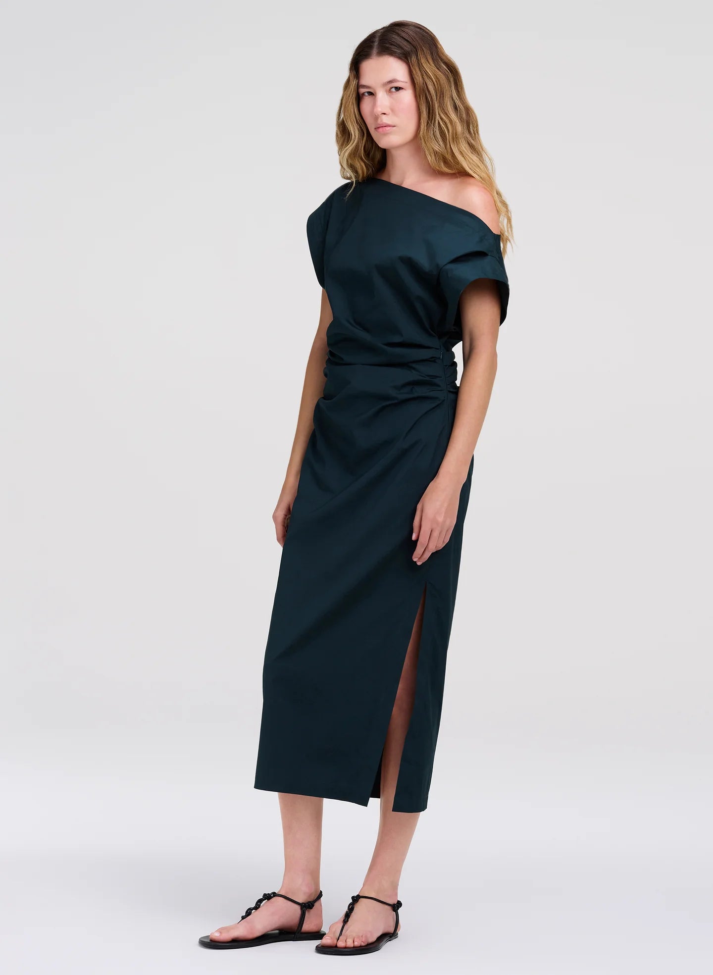 ALC Nara Stretch Cotton Off Shoulder Midi Dress
