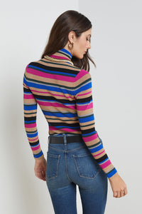 L'Agence Olene Stripe Turtleneck Sweater - Magenta Multi