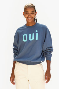 Clare V. Oversized Sweatshirt - Faded Navy w/ Light Blue Oui