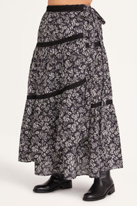 Merlette Prins Print Skirt - Black Stamped Floral Print