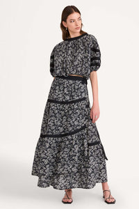 Merlette Prins Print Skirt - Black Stamped Floral Print