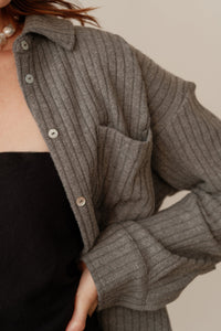 Donni. Sweater Rib Button Down - Charcoal Grey