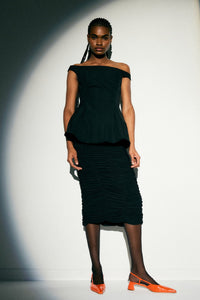 Tibi Drapey Jersey Ruched Skirt - Black