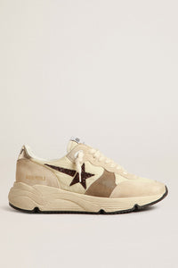 Golden Goose Running Sole LTD in Nylon and Suede w. Glitter Star - Cream/Pearl/Chicory