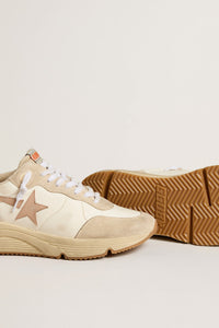 Golden Goose Running Sole Sneaker w. Ornamental Stitching, Leather Star and Laminated Heel - White/Seedpearl/Silver