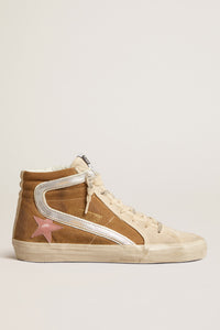 Golden Goose Slide Sneaker w. Suede Upper, Laminated Toe and Laminated Wave - Tobacco/Seedpearl/Ash
