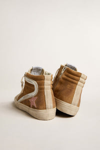 Golden Goose Slide Sneaker w. Suede Upper, Laminated Toe and Laminated Wave - Tobacco/Seedpearl/Ash