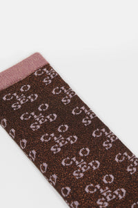 Closed Embroidered Monogram Socks - Rose Dust