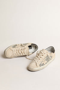 Golden Goose Super Star Sneaker w. Glitter and Suede Toe and Star Nappa Heel - Platinum/Beige/Black