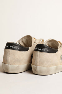 Golden Goose Super Star Sneaker w. Glitter and Suede Toe and Star Nappa Heel - Platinum/Beige/Black