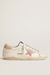 Golden Goose Super Star Sneaker w. Leather Upper, Suede Star and Metal Lettering - Optic White/Antique Pink/Nougat  loop