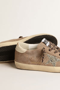 Golden Goose Super Star Sneaker w. Glitter Star & Vintage Leather Heel - Taupe/Platinum/White