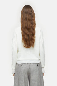 Closed Cropped Fine Knit Sweater with Loops - Ivory