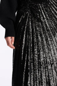 ALC Tori Pleated Asymmetric Faux-Leather Sequin Midi Skirt - Black
