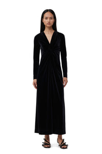 GANNI Velvet Jersey Twist Long Dress - Black