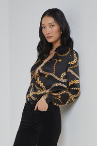 L'Agence Tyler Classic Chain L/S Blouse - Black and Gold