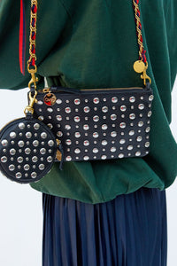 Clare V. Wallet Clutch with Tabs Black Silver Studs