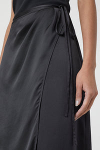Closed Wrap Silk Skirt - Black