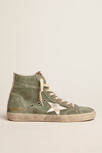 Golden Goose Francy - Upper Laminated Star Leather Heel Stitching - Military Green/Silver/White