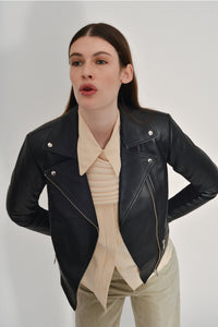 VEDA Dallas Smooth Leather Jacket - Black