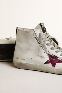 Golden Goose Francy Sneaker w. Leather Upper Suede Toe Glitter Heel - White/Ice/Fuchsia