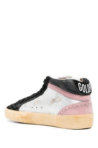 Golden Goose Mid Star Double Quarter Sneakers w. Laminated and Nappa Upper and Suede Toe, Star and Heel - Silver/Black/Antique Pink