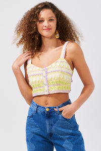 Hayley Menzies Embroidered Cotton Crop Top - Sun Wink Chartreuse