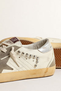 Golden Goose Super Star Sneakers w. Studs and Suede Toe, Star and Spur - Beige/Taupe/Silver